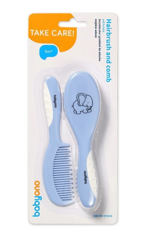 Set perie și pieptene BabyOno, păr moale, bleu - imagine 4