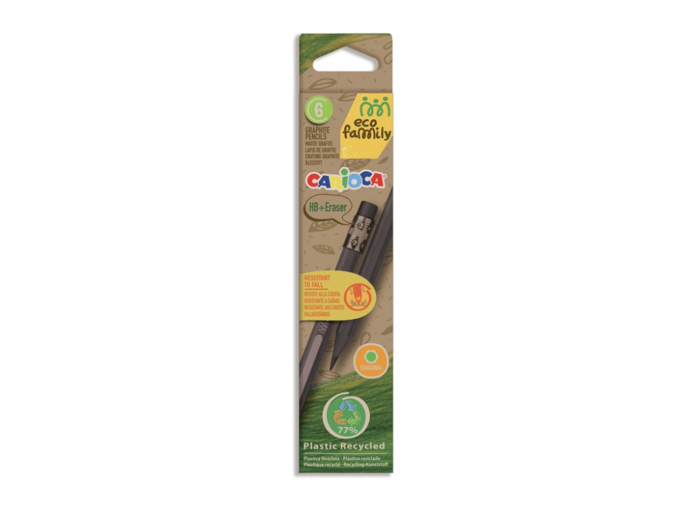 Set 6 Creioane HB Carioca EcoFamily, Plastic Reciclat