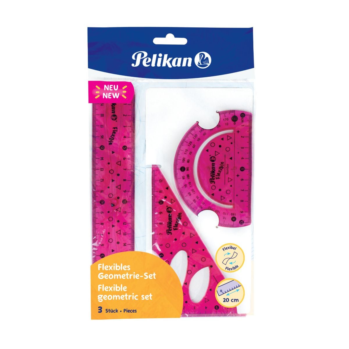 Set Geometrie Pelikan 3 Piese, Flexibil, Roz