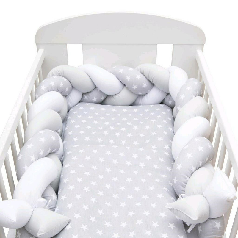 Bumper Patut New Baby 225 cm Tricotat Stars Grey/White - imagine 5