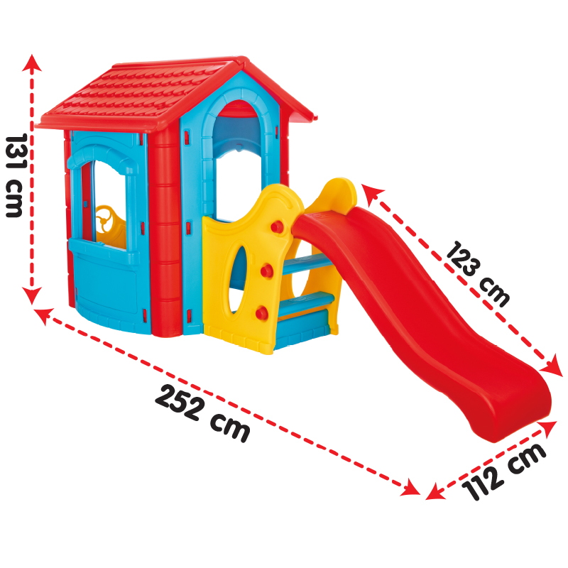 Casuta Pilsan Happy House cu Tobogan, Albastru/Verde