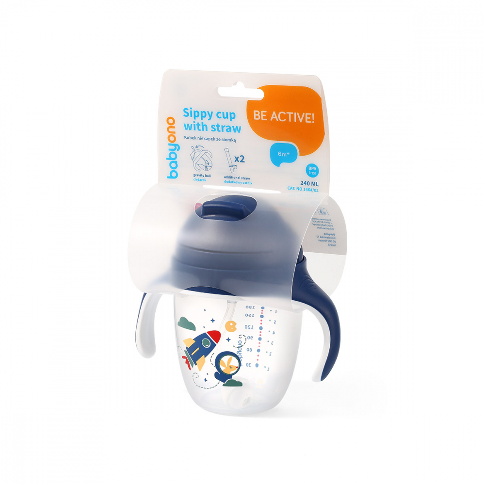 Cana cu pai Babyono 240 ml, Albastru - imagine 4