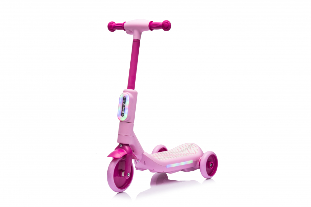 Trotineta electrica cu aburi si lumini pentru copii, cu 3 roti, stabila, Kinderauto Aquamist, 30W, 6V 4.5Ah, roz