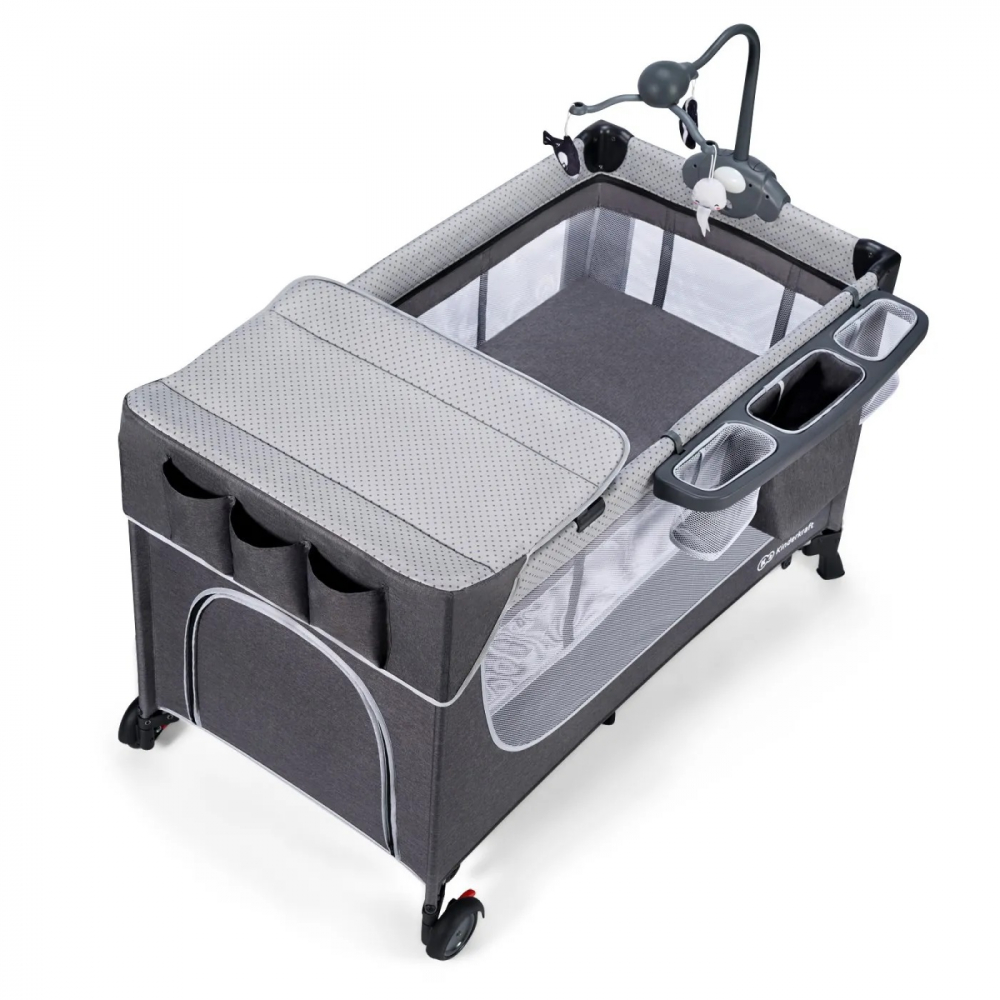 Patut pliabil Kinderkraft, 2 nivele, Grey