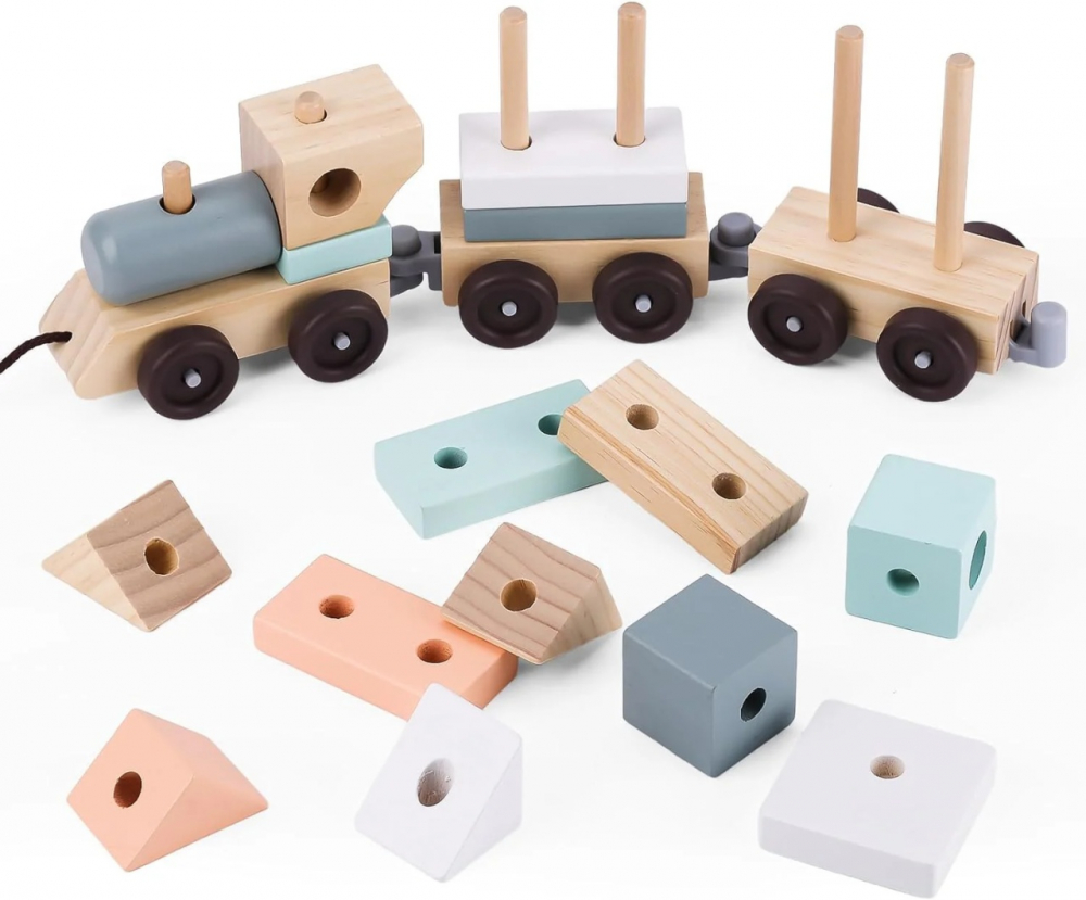 Trenulet Cuburi Lemn UMU Toys 18 Piese