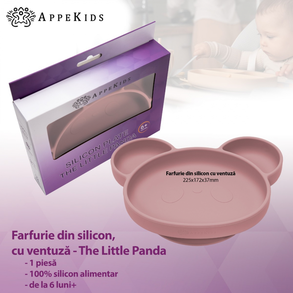 Farfurie Silicon Panda AppeKids cu Ventuza - imagine 2