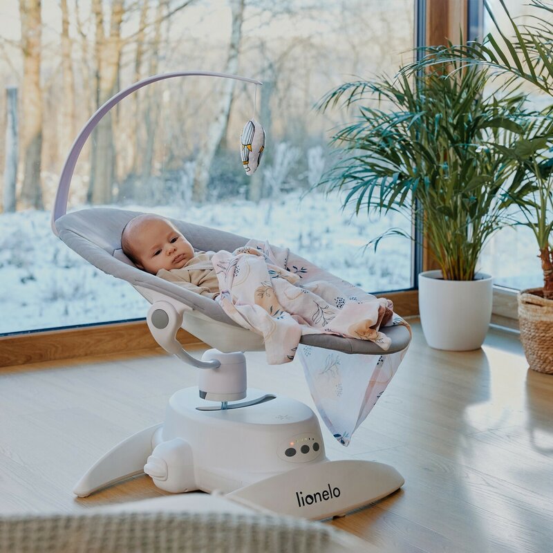 Balansoar Lionelo Iris Gri, 2 în 1, Rotire 360° - imagine 4