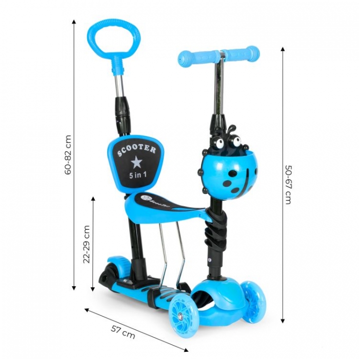 Trotineta 5 în 1 Ecotoys cu LED și Mâner, Albastru - imagine 7