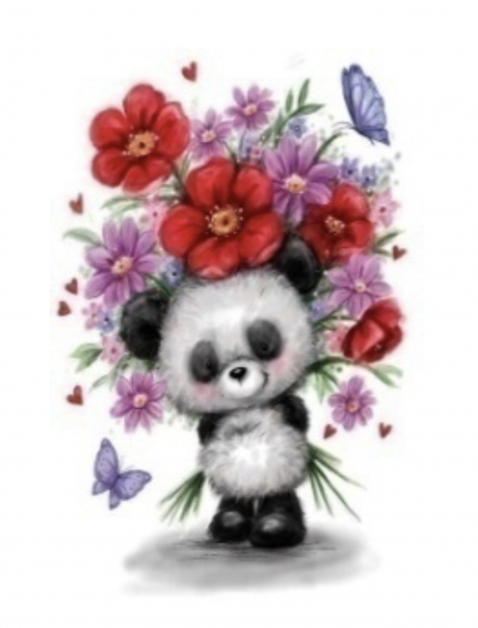 Tablou Diamante Panda cu Flori Krista 20x30 cm