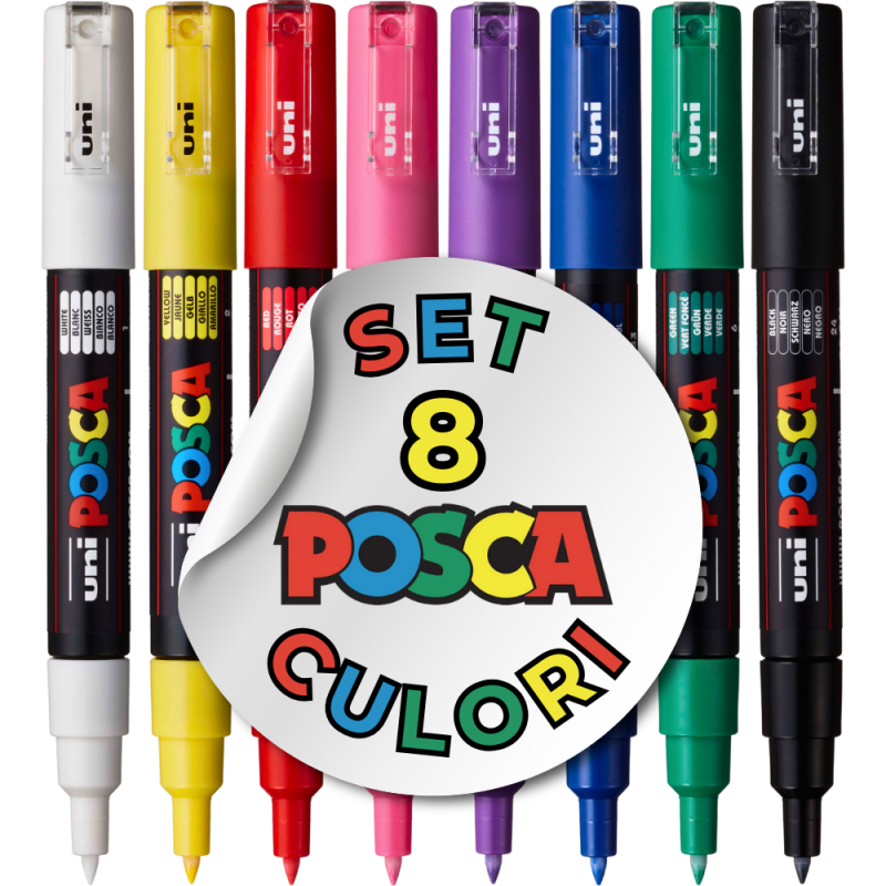 Set 8 Markere Posca PC-1M, Vârf Fin 0.7 mm