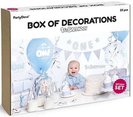 Set Decoratiuni First Birthday Ikonka, 33 Elemente