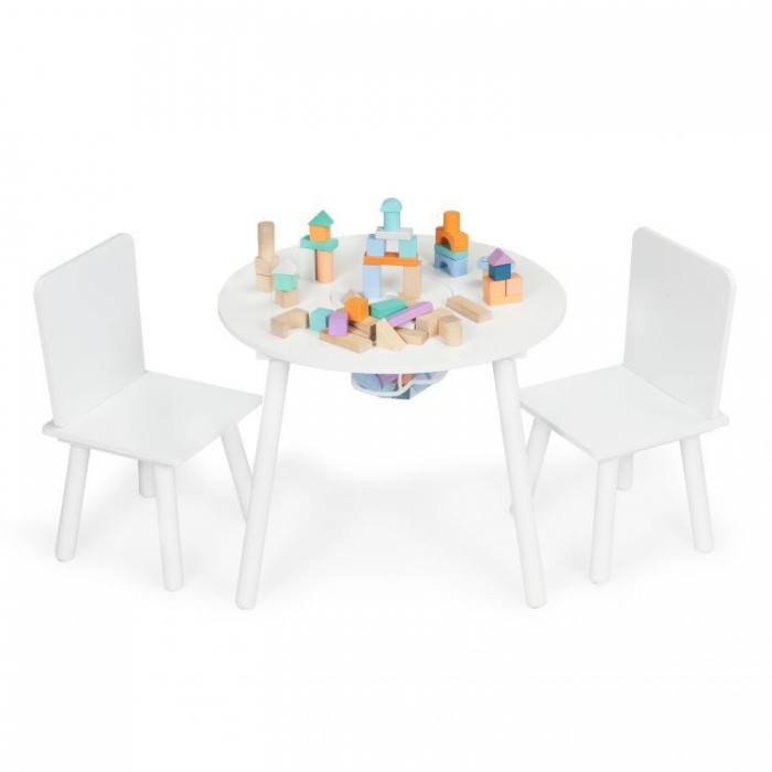 Set Masa+Scaune Ecotoys cu Depozitare Alb