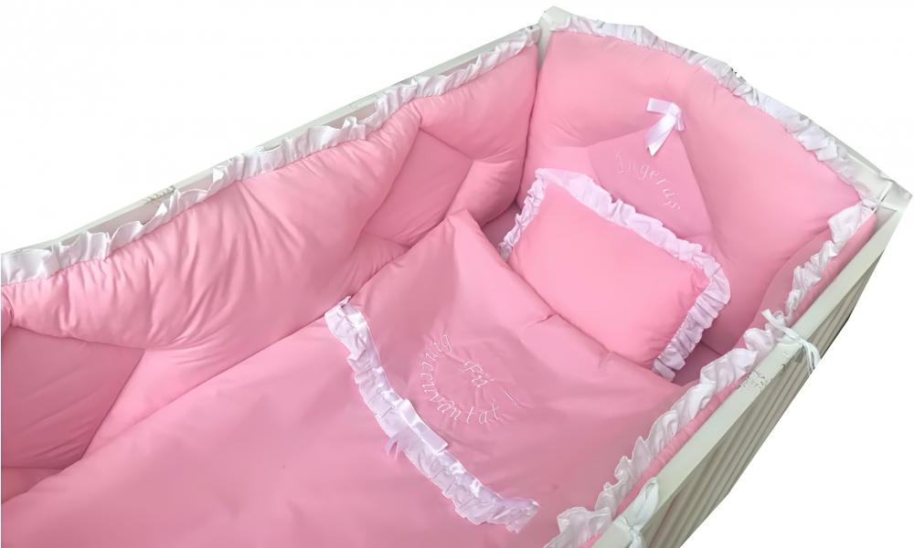 Lenjerie patut brodada Deseda, 7 piese, Roz - imagine 2