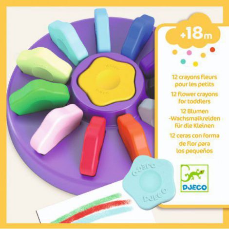 Creioane cerate Djeco bebe, 12 culori, forma ergonomică