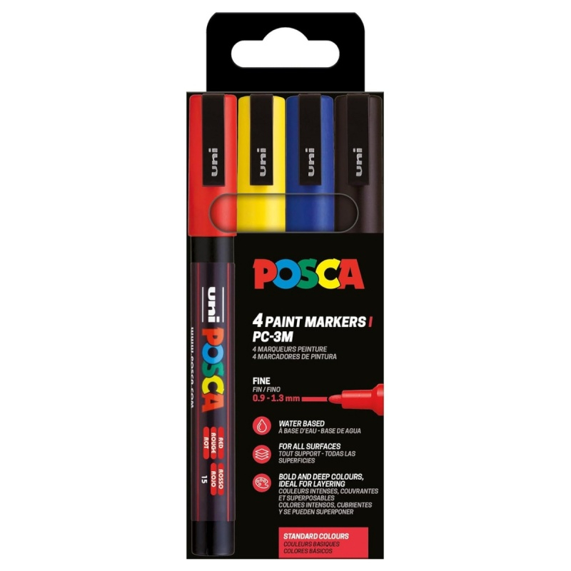 Set 4 Markere POSCA PC-3M, Vârf Fin, Varf 0.9-1.3 mm