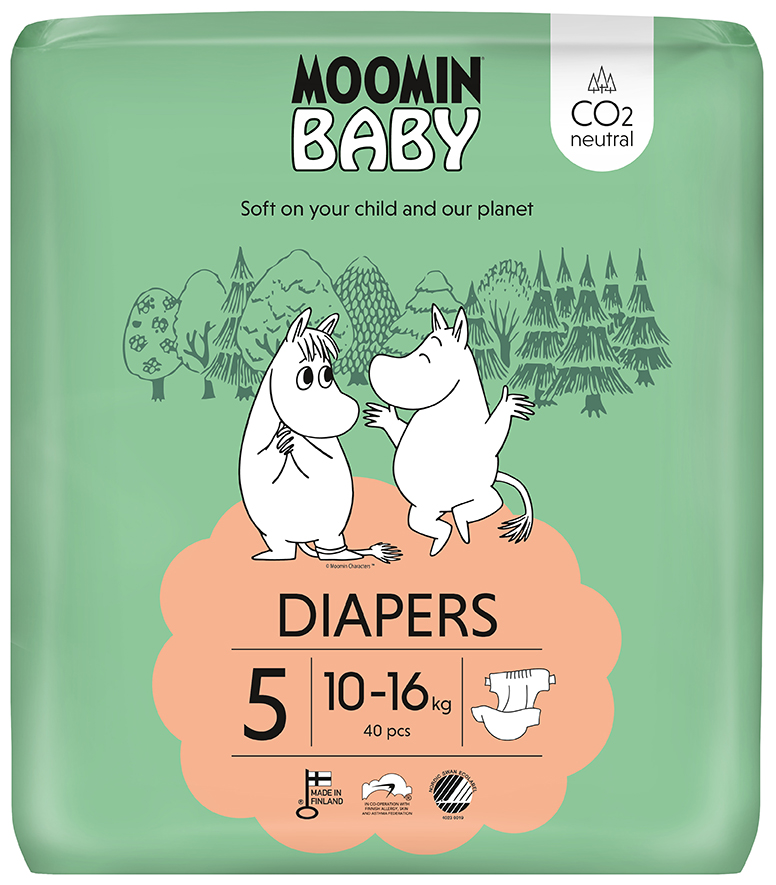 Scutece Eco Moomin Baby 5, 10-16kg, 40buc