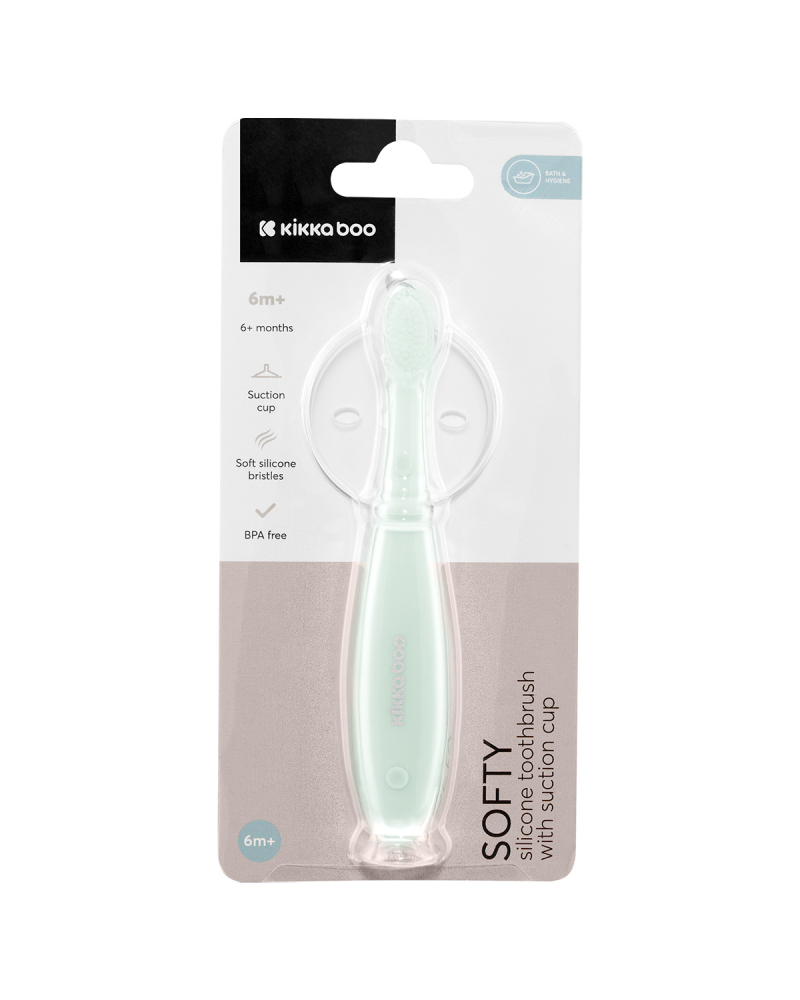 Periuță KikkaBoo Softy Mint, silicon, cu ventuză