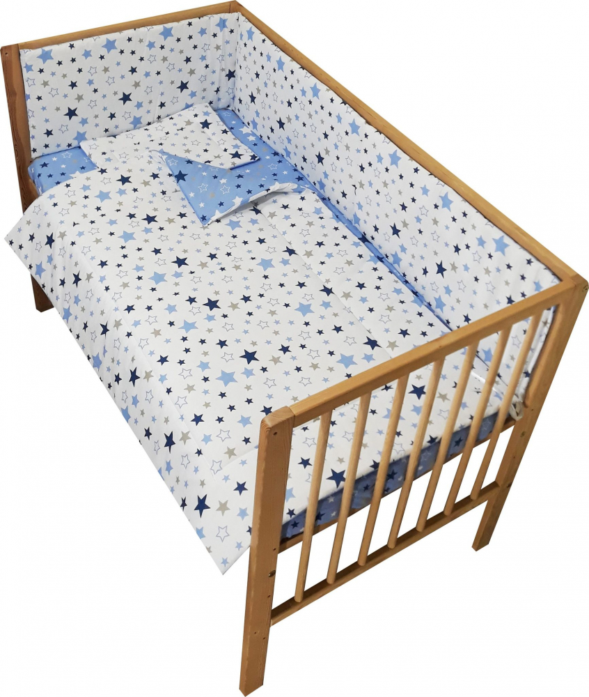 Lenjerie Patut Nichiduta Blue Stars, 4 Piese, 120x60 cm - imagine 3