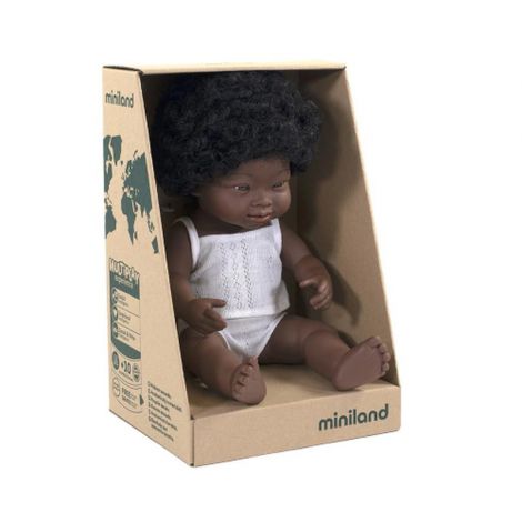 Papusa Miniland Africana cu Sindrom Down, 38 cm - imagine 3