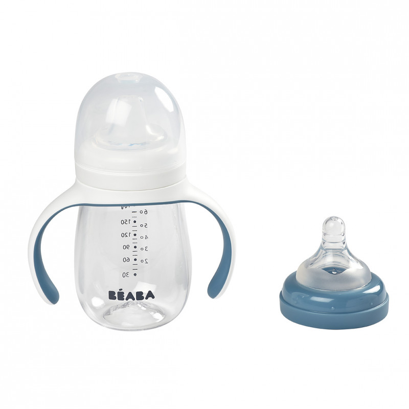 Biberon de învățare Beaba 2in1, 210 ml, Tritan, Windy Blue