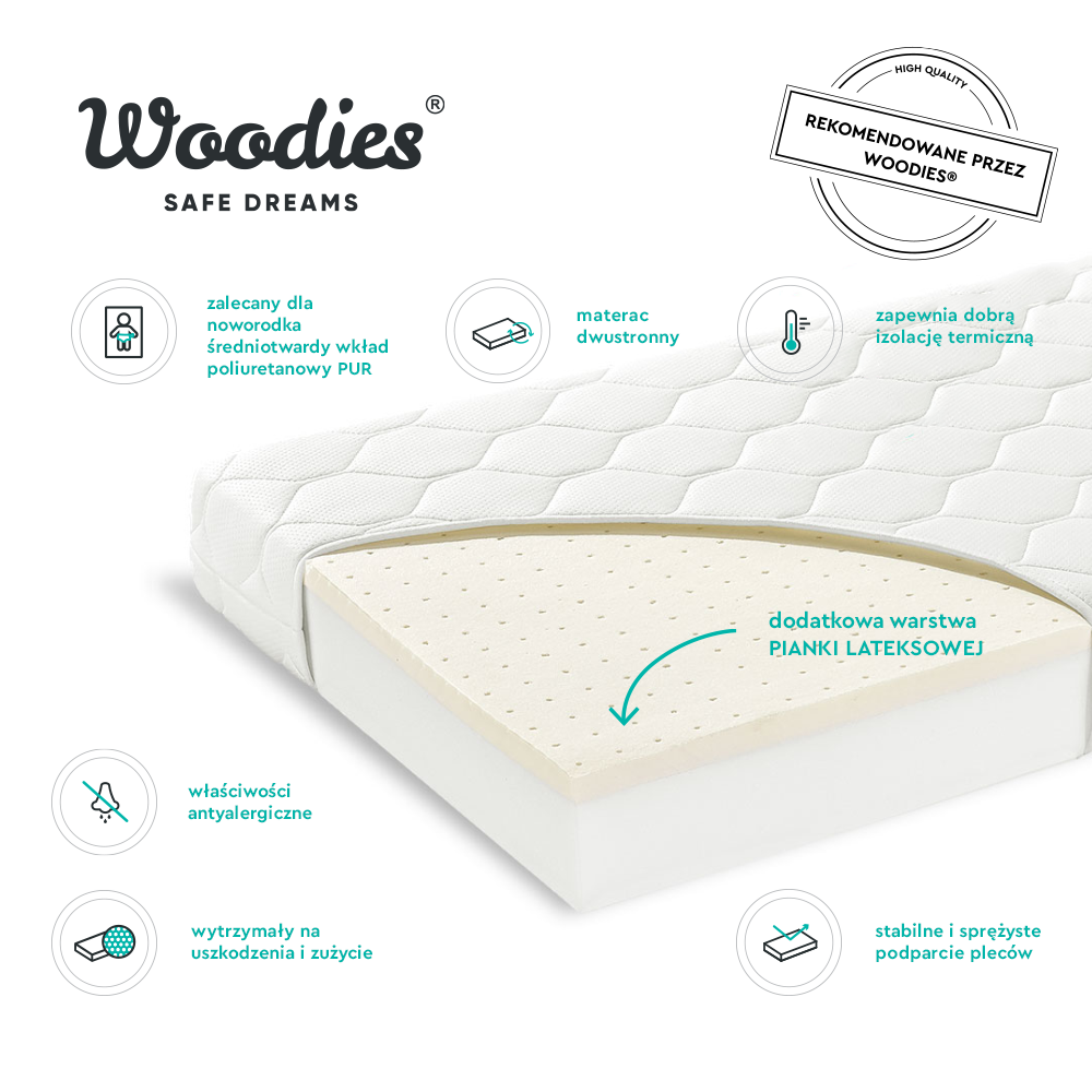 Saltea Woodies Premium Spumă și Latex 90x40