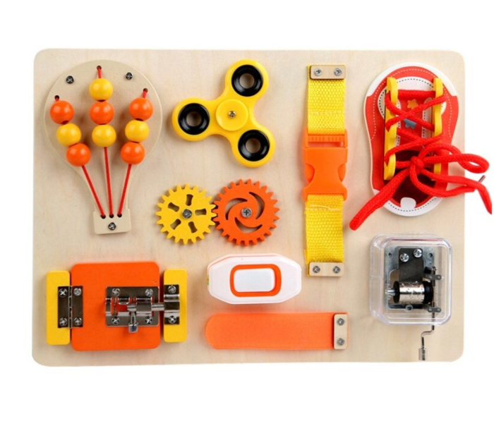 Busy Board Montessori Krista, 9 Activitati din Lemn