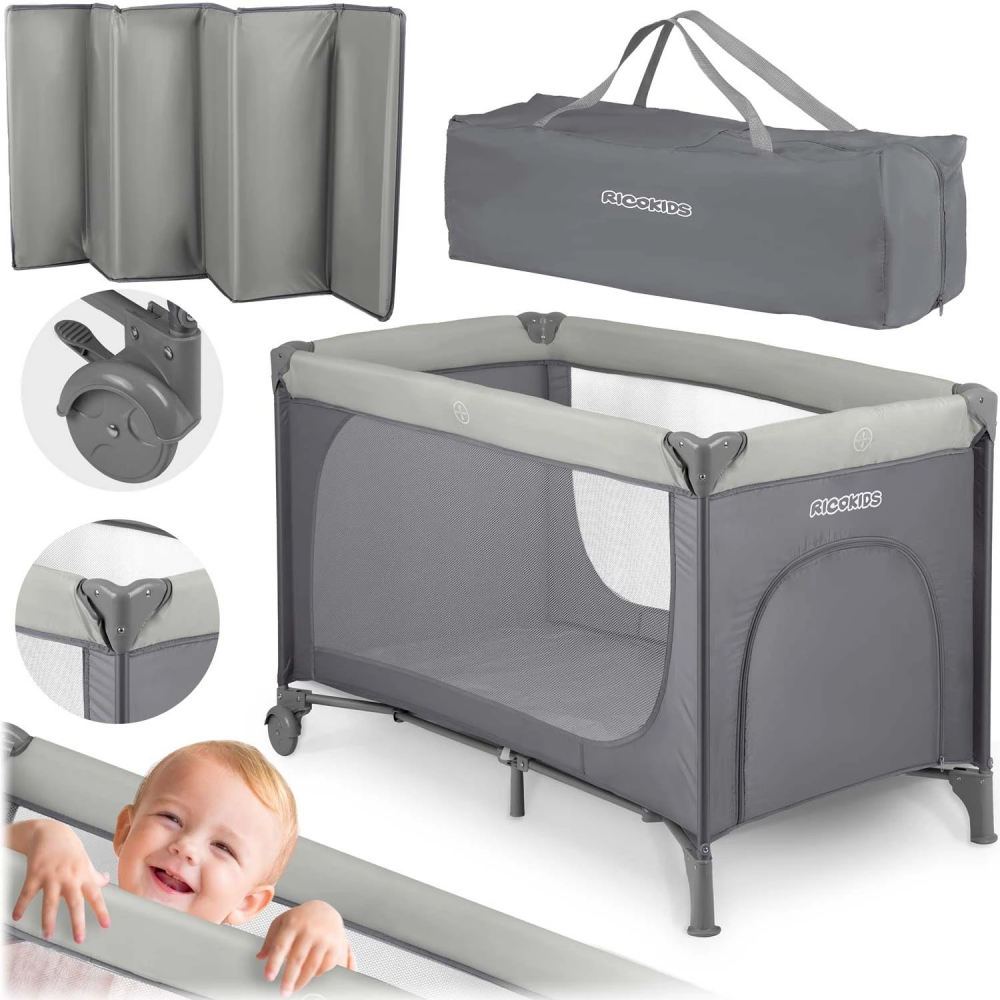 Patut Pliabil Ricokids cu Nivel si Accesorii Gri - imagine 8