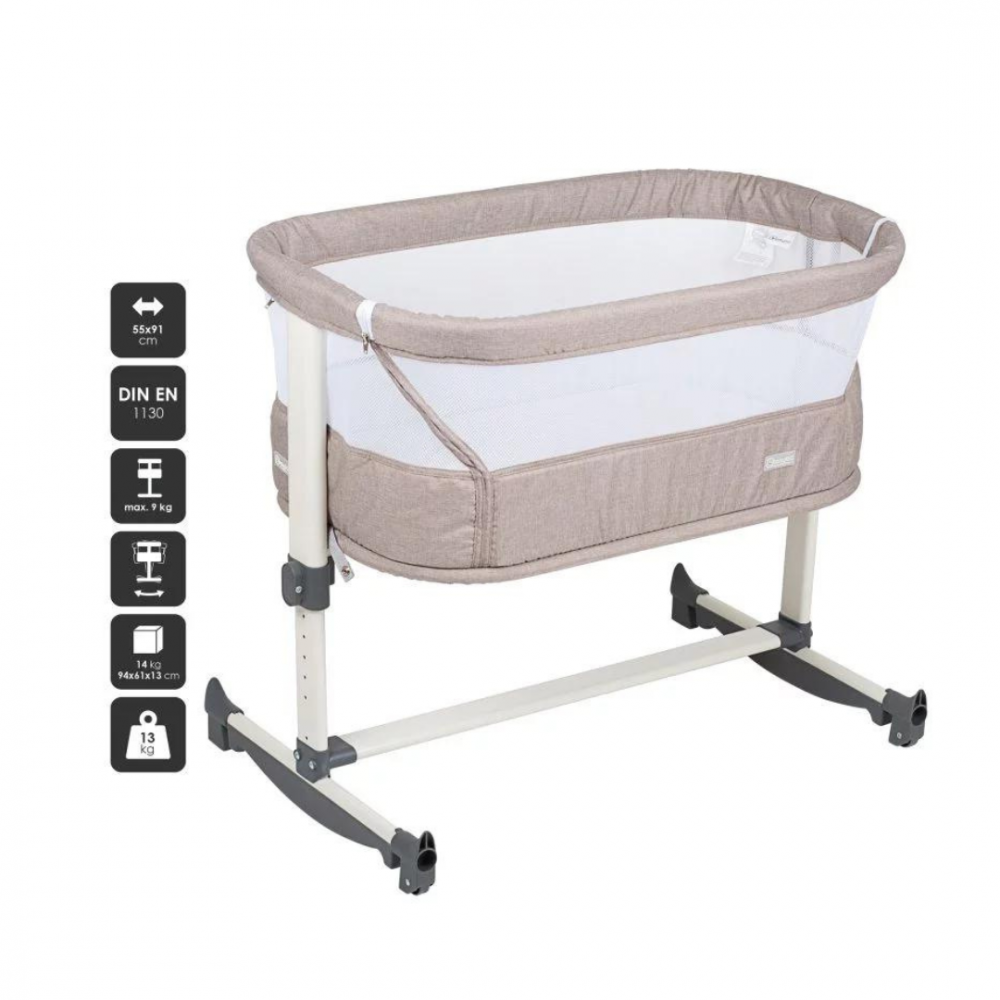 Patut Co-Sleeper BabyGo Vivaldi Beige cu Lenganare - imagine 3