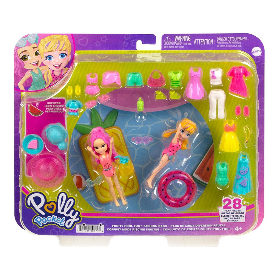Set 2 păpuși Polly Pocket Fruity Pool Fun cu accesorii