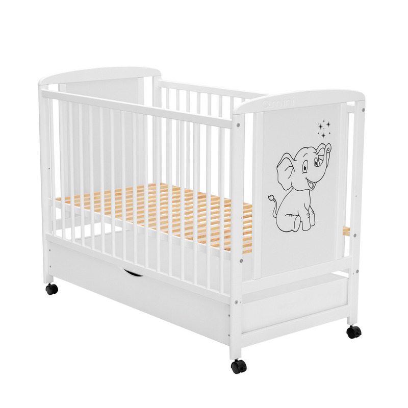 Pătuț Qmini Timmi Elephant Alb 120x60 cm cu Sertar - imagine 4