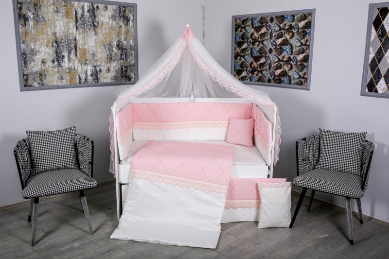 Lenjerie Patut 9 Piese Mykids Alb-Roz - imagine 3