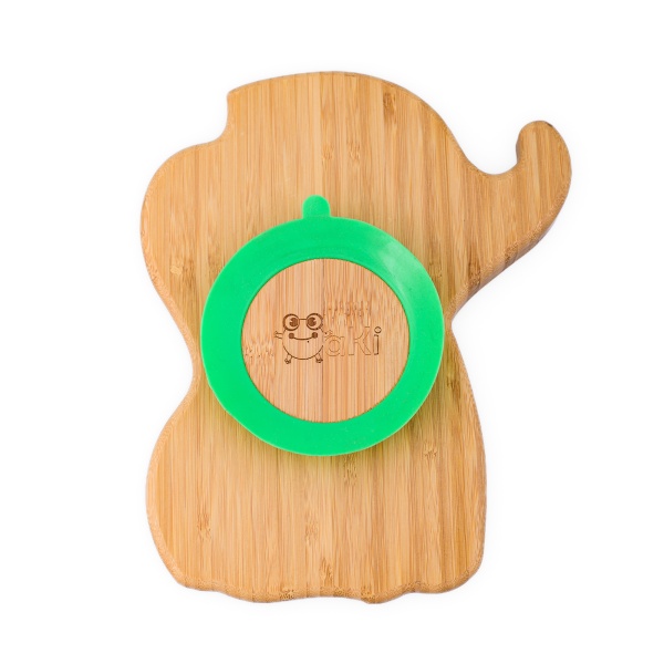Farfurie Elefant Oaki Bambus cu Ventuza, Verde