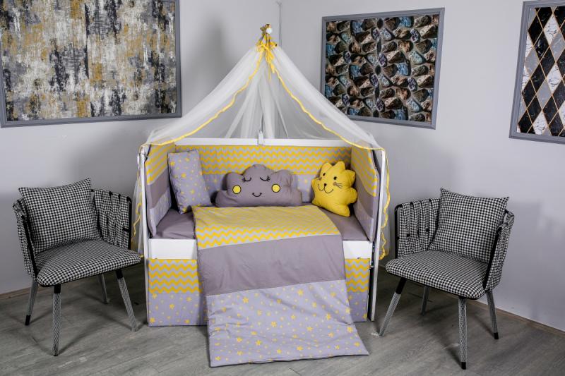 Lenjerie Patut Cloud 10 Piese Mykids Gri-Galben - imagine 2