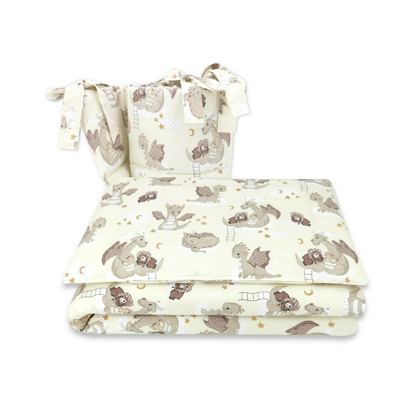 Lenjerie Patut 3 Piese Qmini Dragons Beige - imagine 3