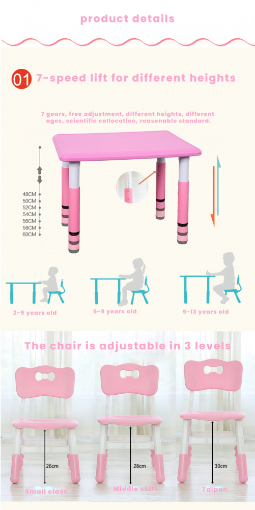 Set Masă+Scaun Reglabil Nichiduta Lift Pink