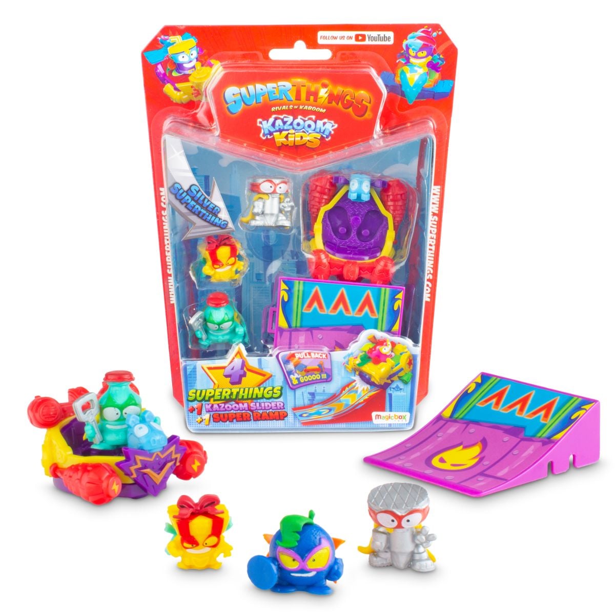 Set 4 Figurine Superthings Kazoom Kids cu Slider și Rampă