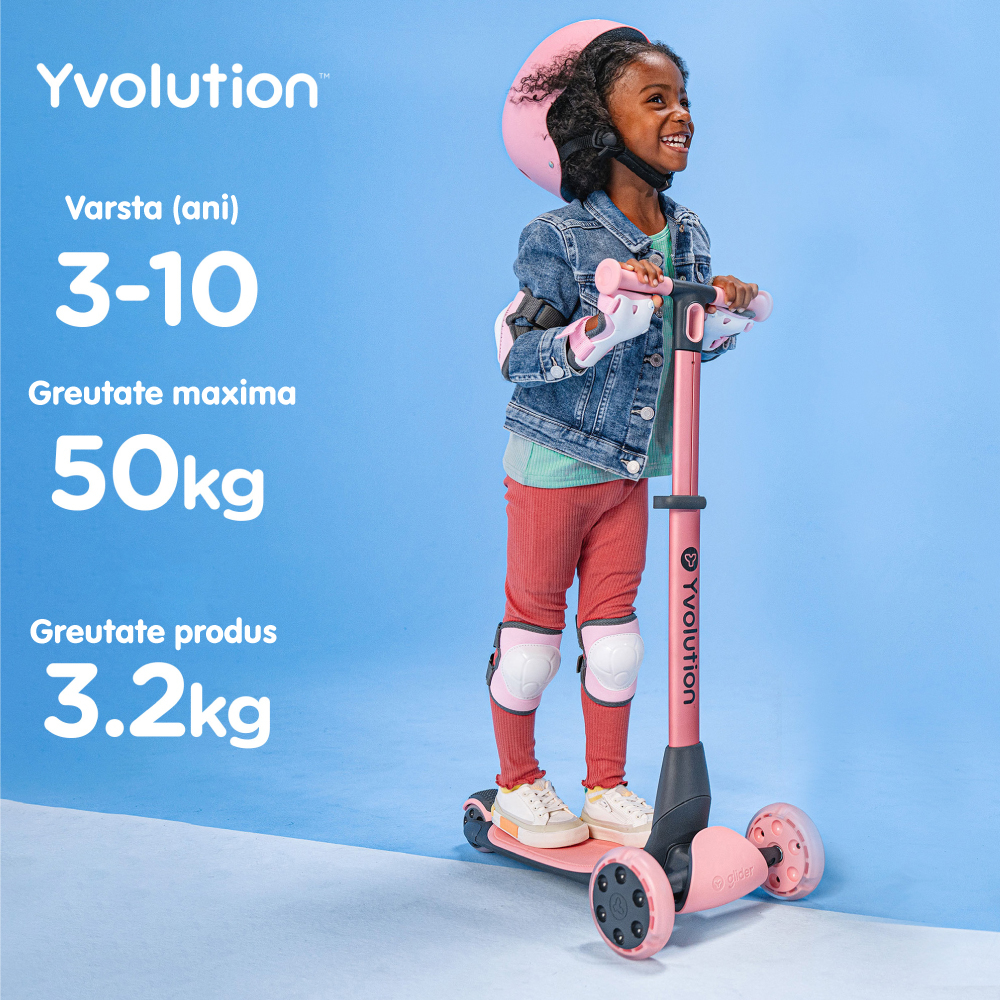 Trotineta Yvolution Y Glider Nua Pink LED Pliabila - imagine 5
