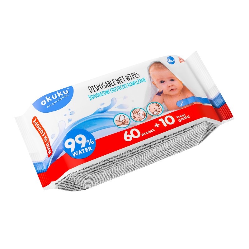 Servetele umede Akuku 99% Apă, 70 bucăți
