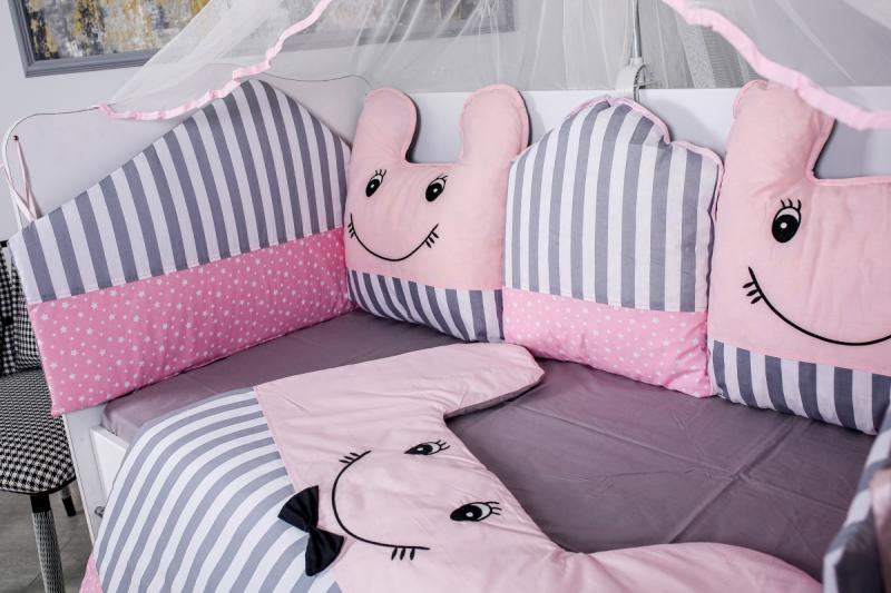Lenjerie Patut 10 Piese Mykids, Gri-Roz, 120x60 cm - imagine 2