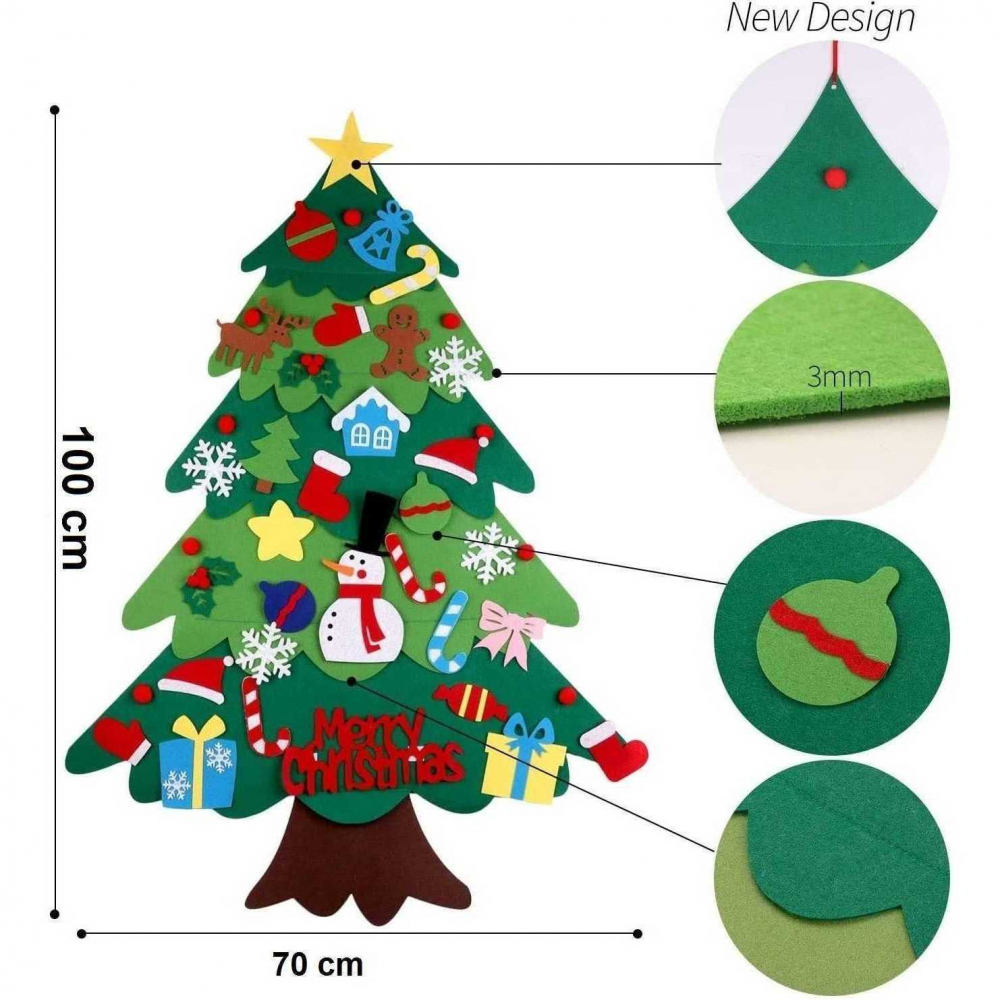Brad de Crăciun din Fetru Bambinice cu Decoratiuni - imagine 4