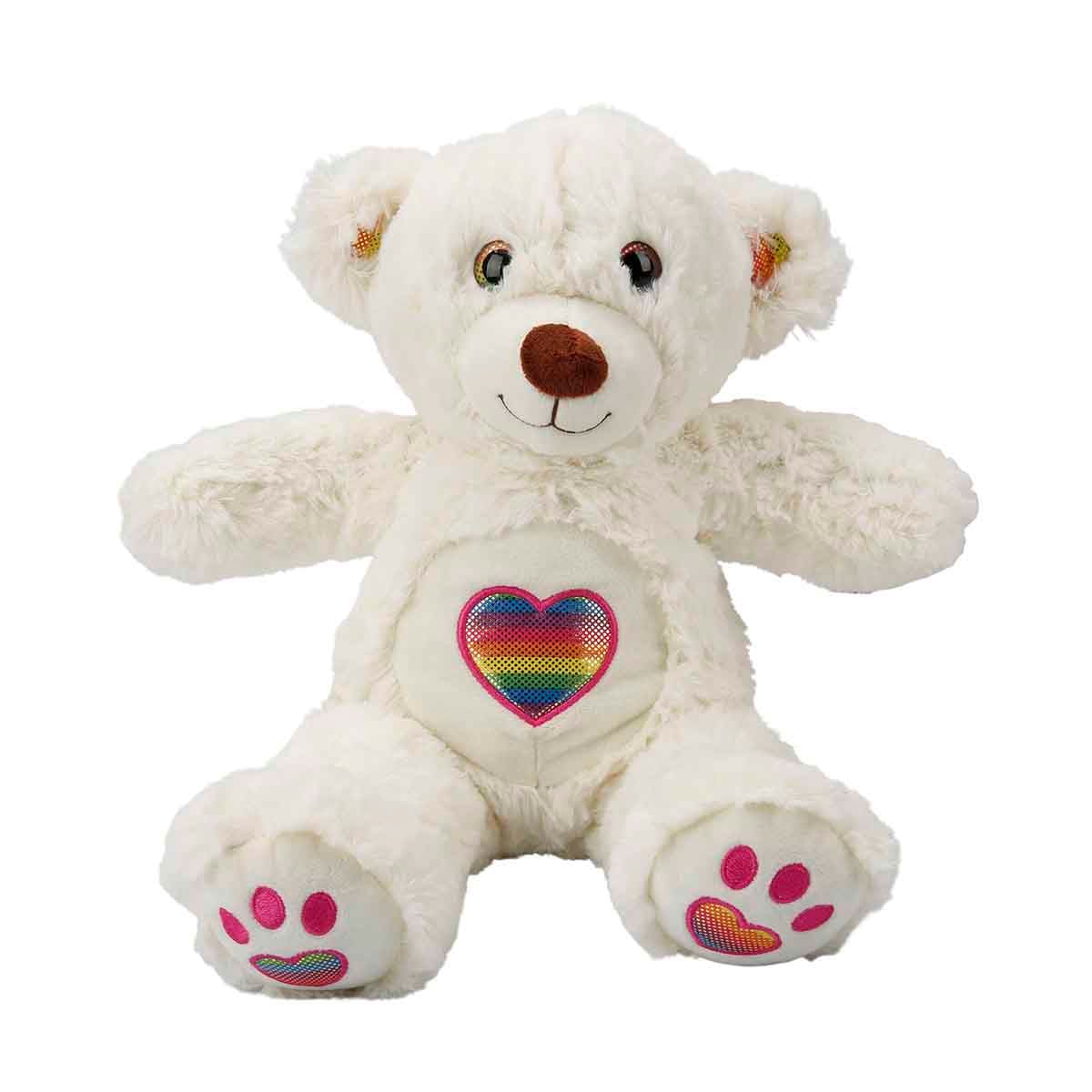 Ursulet Plus Puffy Friends Rainbow Heart Alb, 30 cm