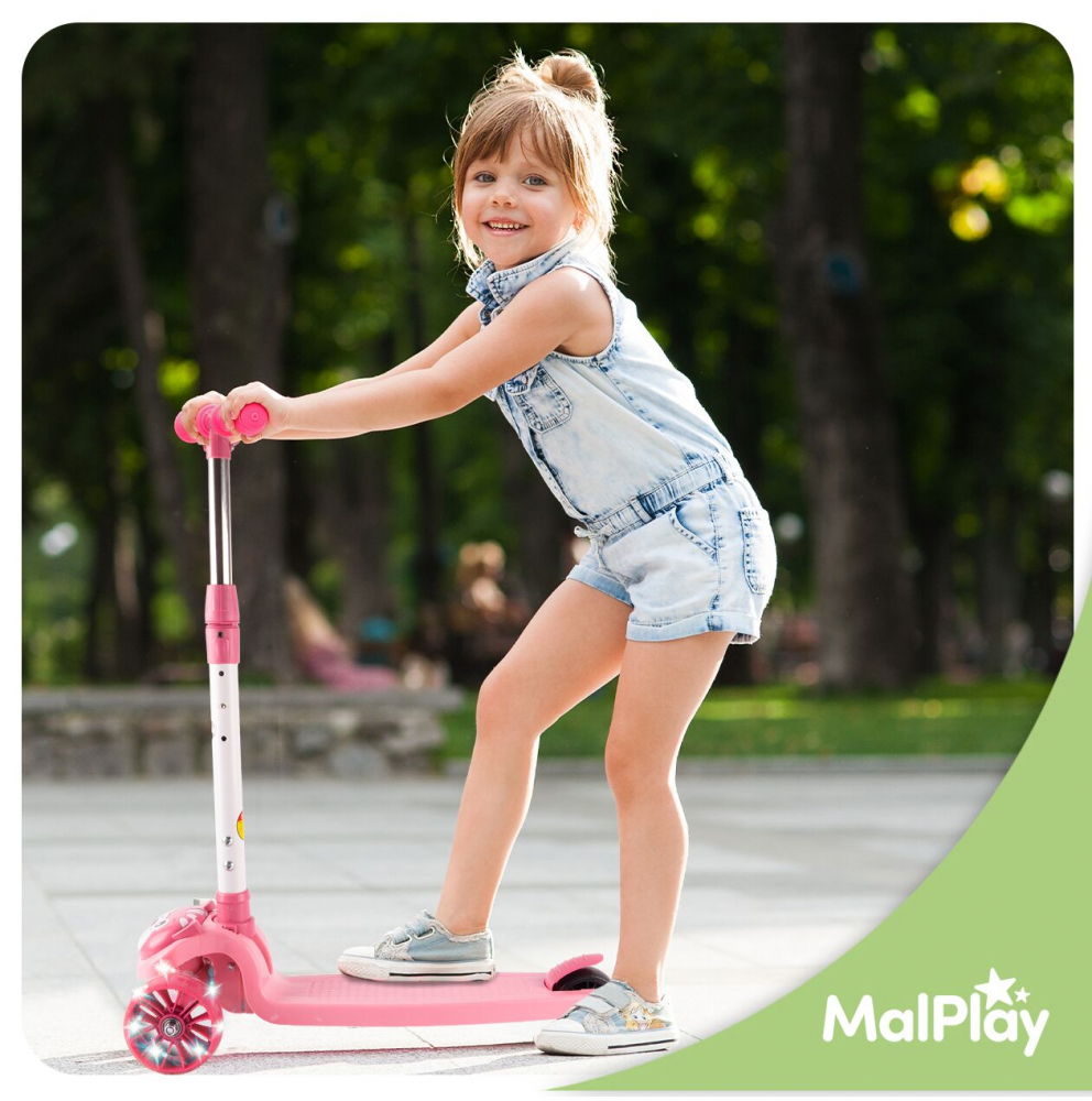 Trotineta 2 in 1 Malplay cu scaun, LED Pink Kitty - imagine 9