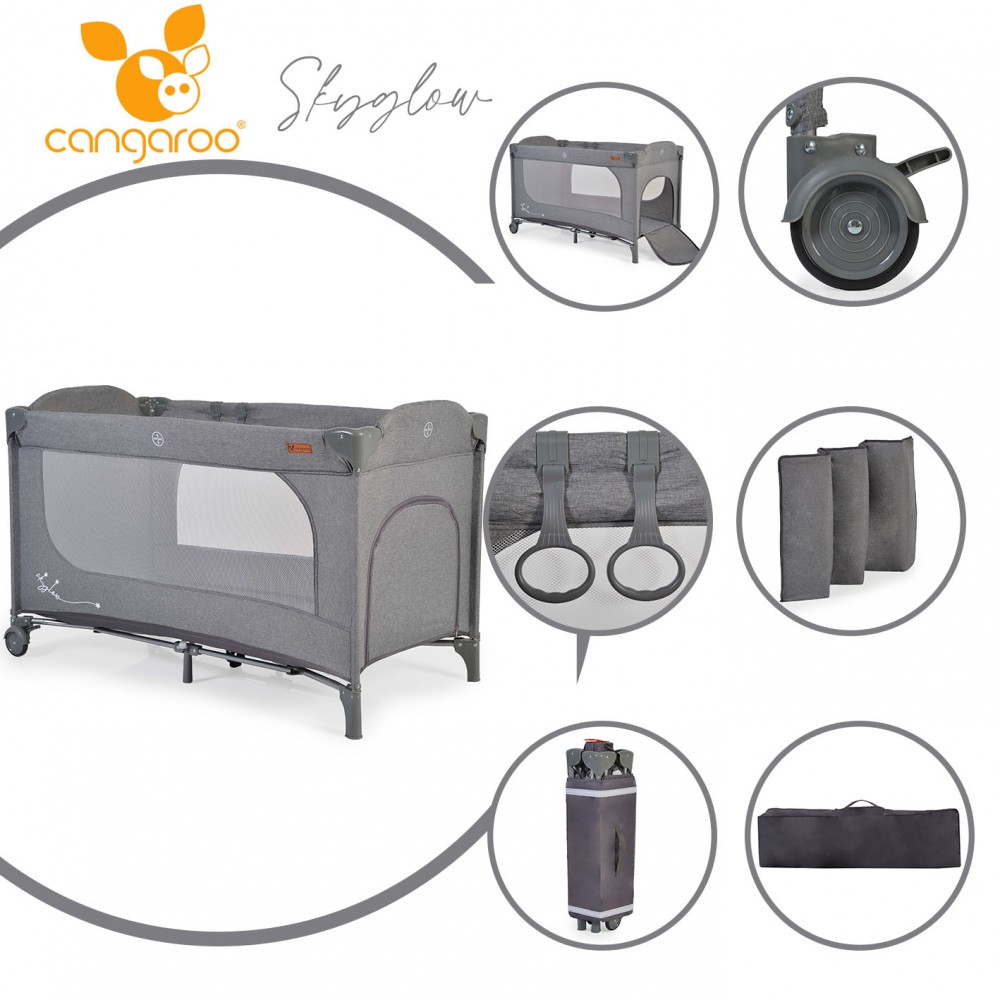 Patut pliabil Cangaroo SkyGlow Grey cu 1 nivel