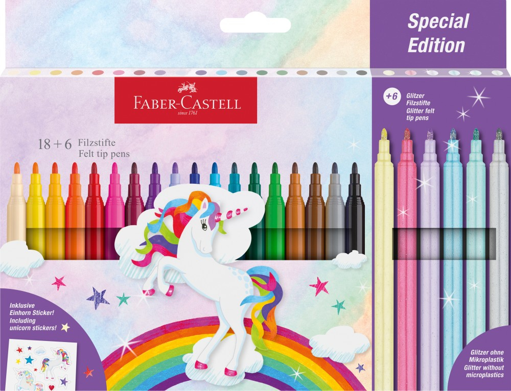 Carioci Faber-Castell Unicorni 24 culori, cu sclipici