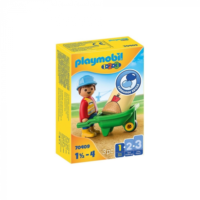 Playmobil 1.2.3 Muncitor cu Roaba - Jucarie Construcii