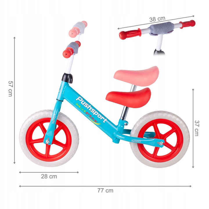 Bicicleta Malplay Push Sport, Fără Pedale, Albastru-Roșu - imagine 7