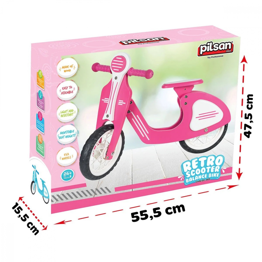 Bicicleta Pilsan Retro Pink, Fără Pedale, 2 Ani+