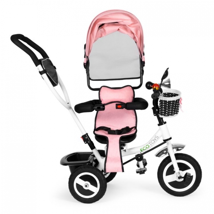Tricicleta Ecotoys Roz, Roti Gonflabile, Scaun Reversibil - imagine 3
