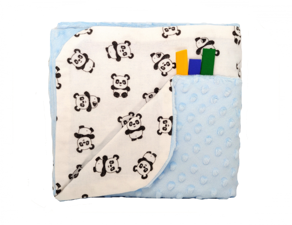 Paturica Minky Egakids Blue Panda, 75x75 cm - imagine 2