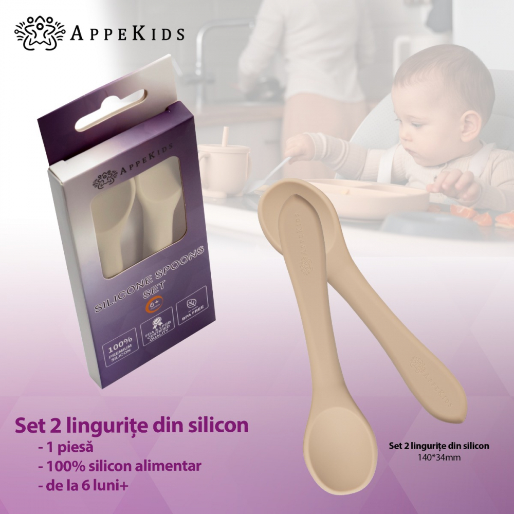 Set Lingurite AppeKids Bubble Beige, Silicon Sigur